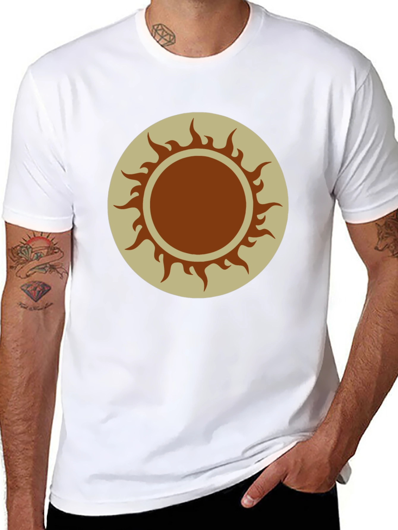 Sun Symbol Graphic Tee - Black Cotton Blend Shirt