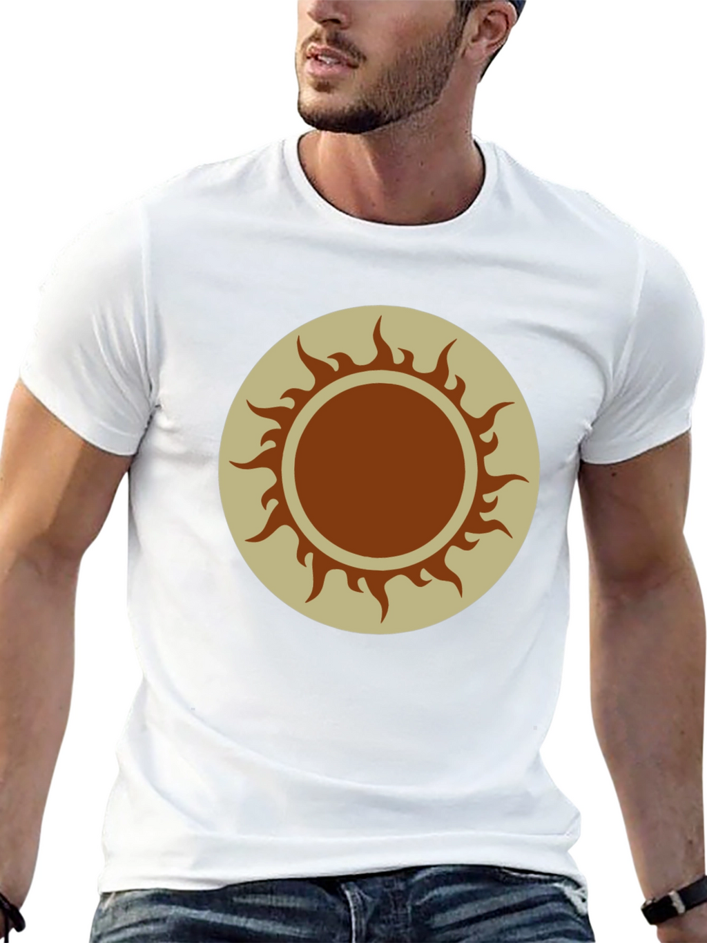 Sun Symbol Graphic Tee - Black Cotton Blend Shirt