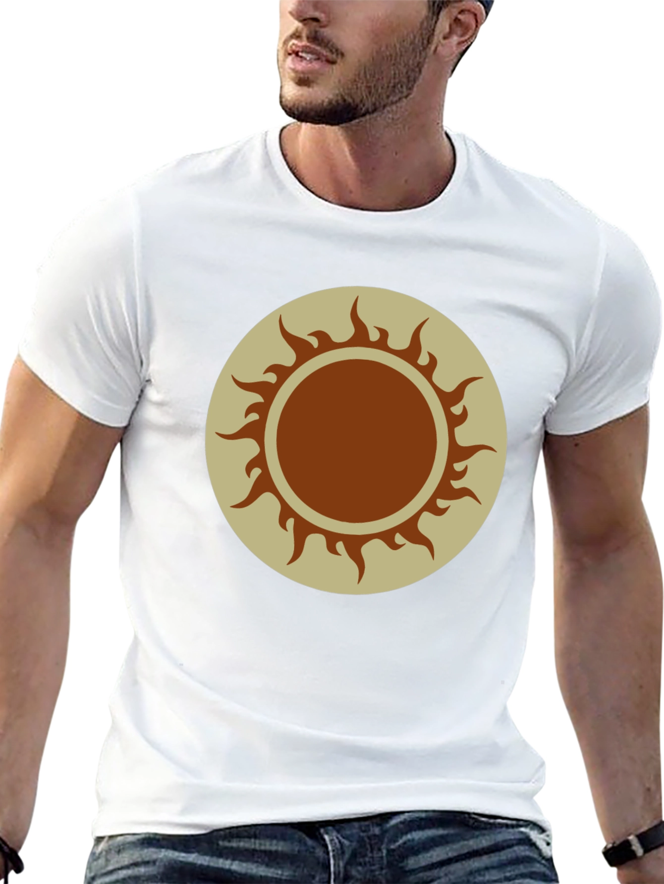 Sun Symbol Graphic Tee - Black Cotton Blend Shirt