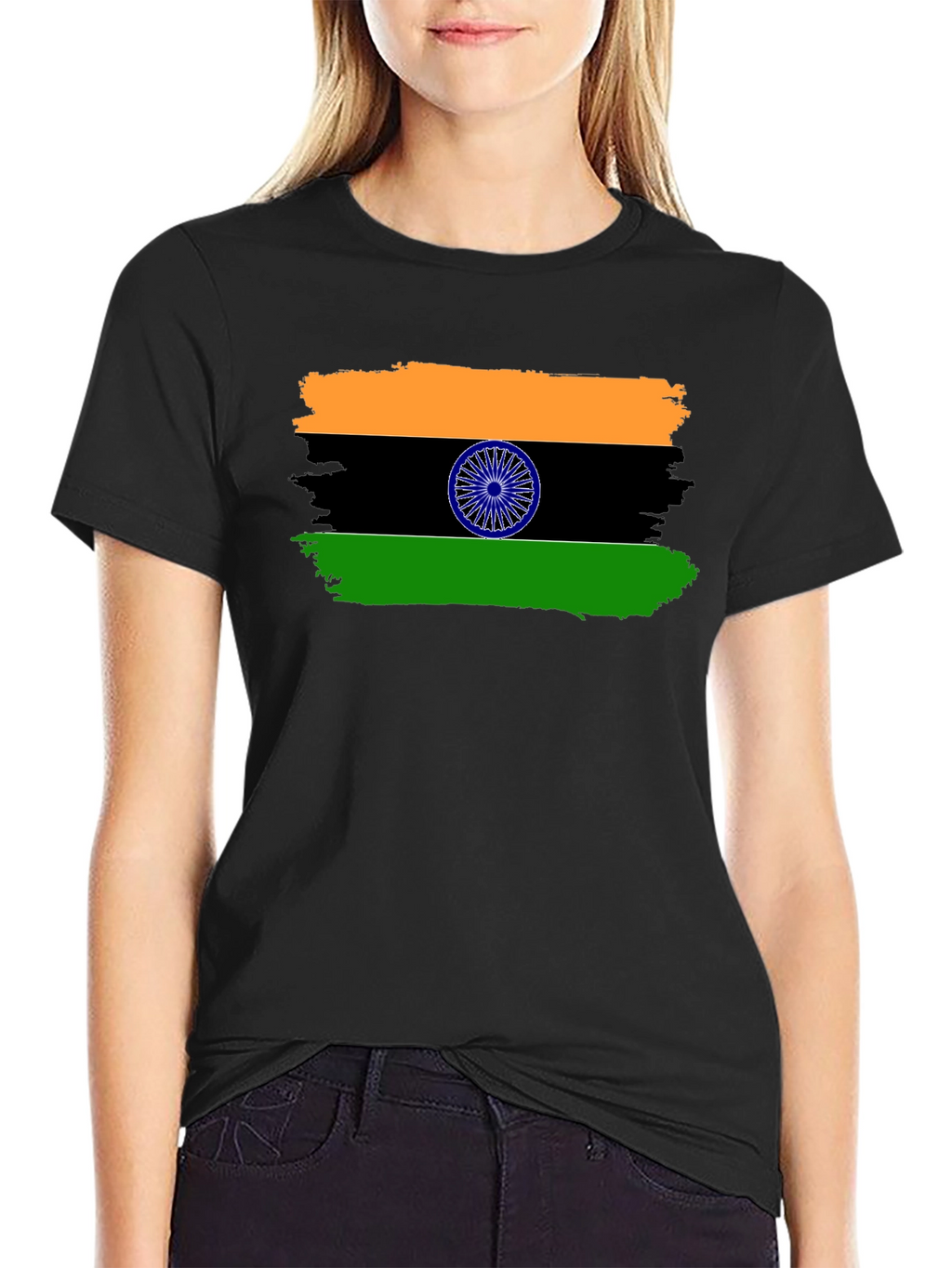 India Flag Graphic Print Black T-Shirt