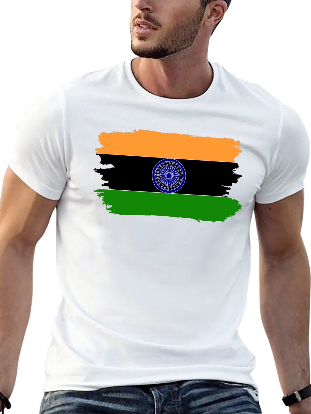 India Flag Graphic Print Black T-Shirt