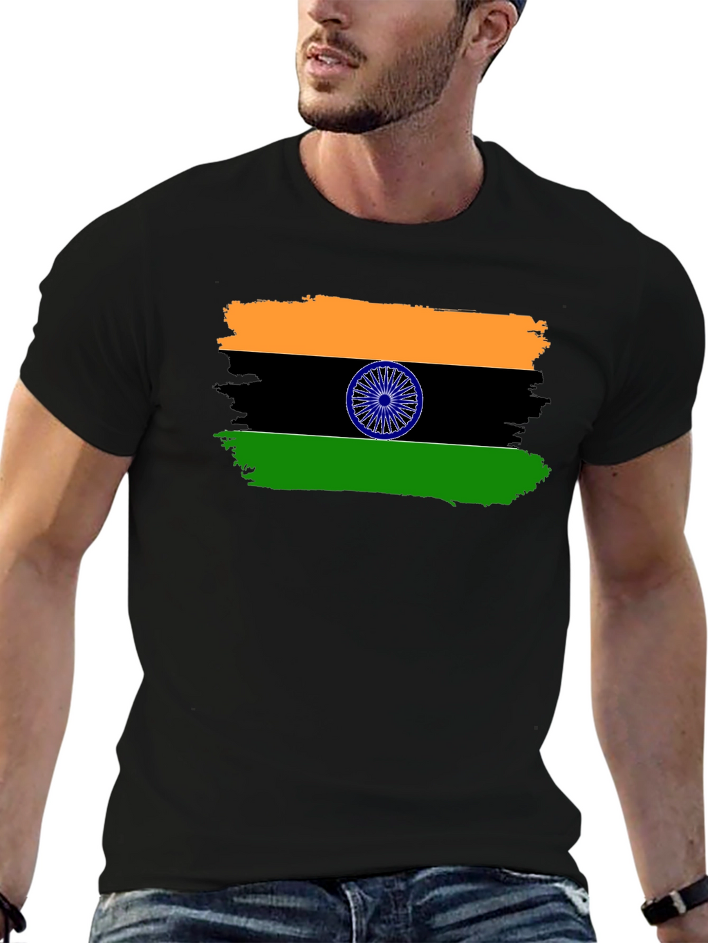 India Flag Graphic Print Black T-Shirt