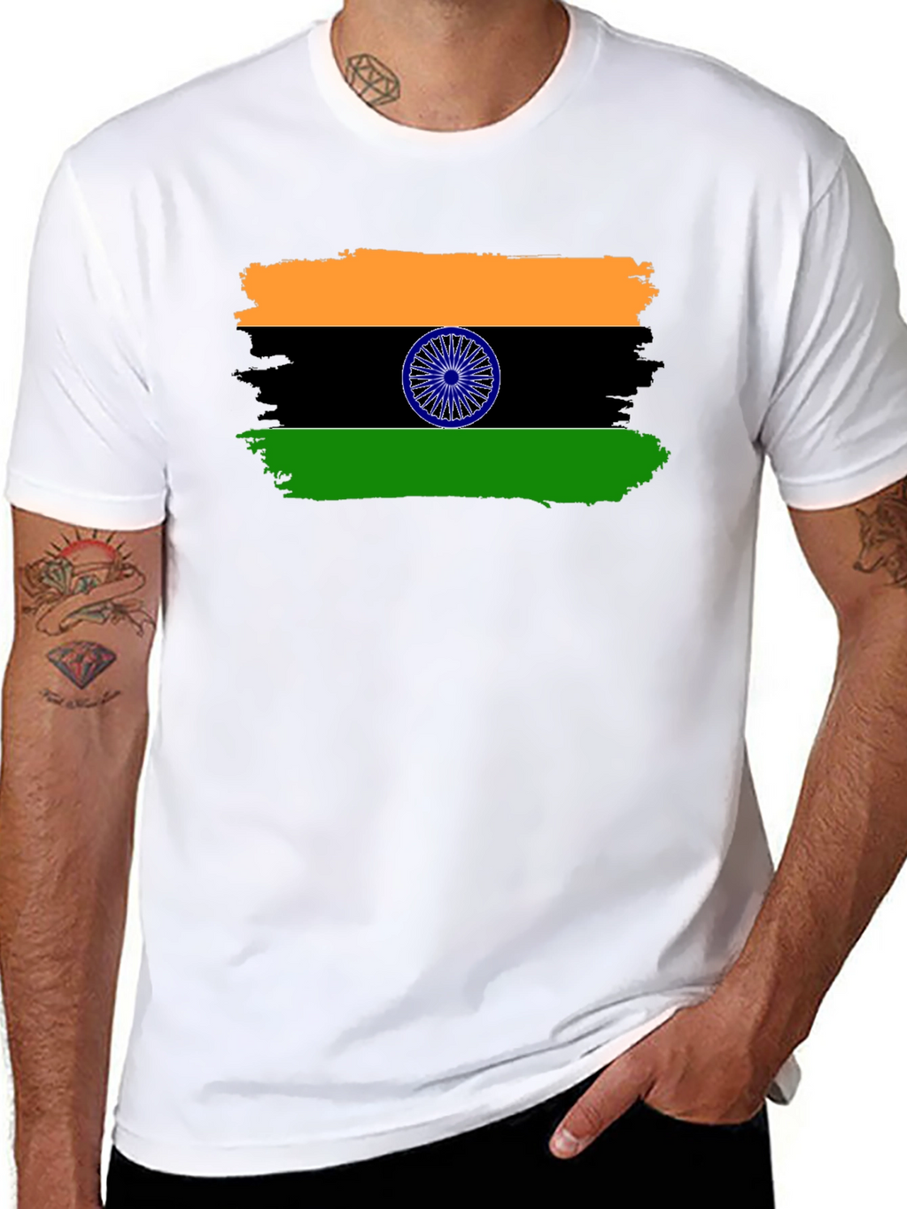 India Flag Graphic Print Black T-Shirt