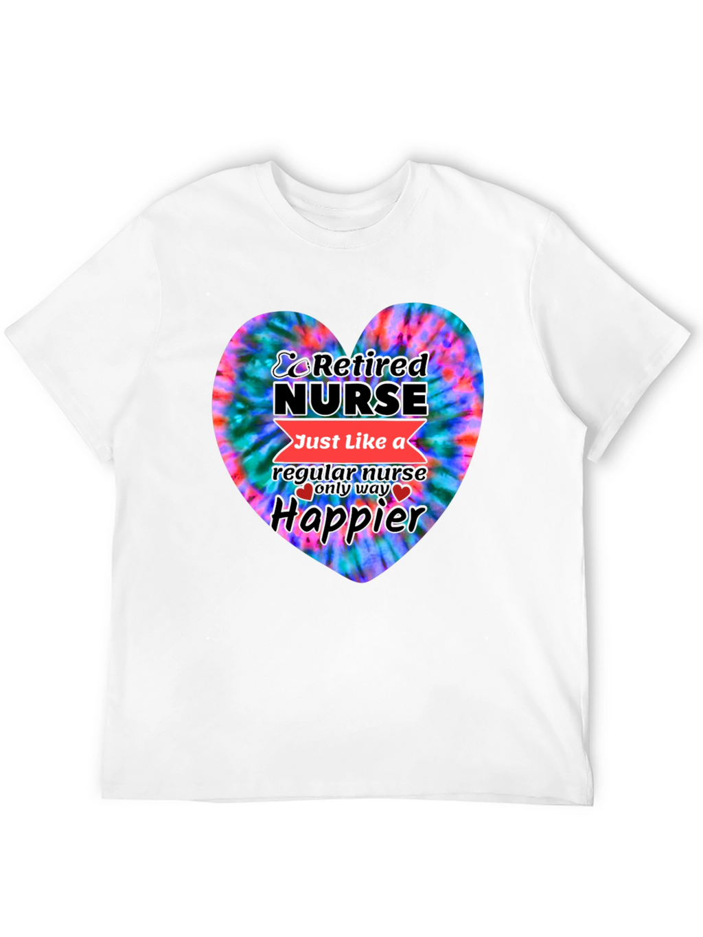Retired Nurse Tie-Dye Heart Graphic T-Shirt