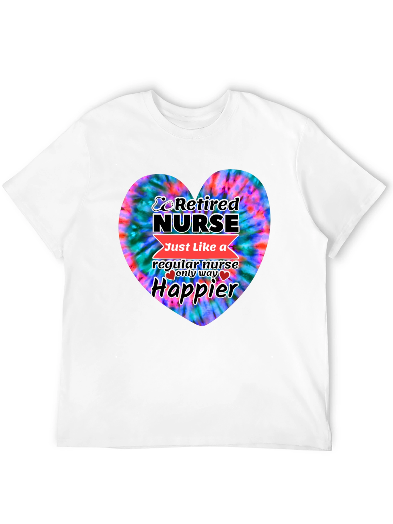 Retired Nurse Tie-Dye Heart Graphic T-Shirt