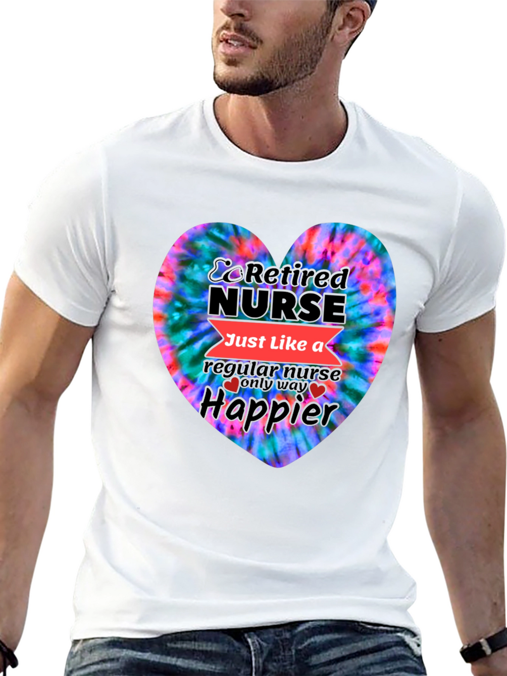 Retired Nurse Tie-Dye Heart Graphic T-Shirt