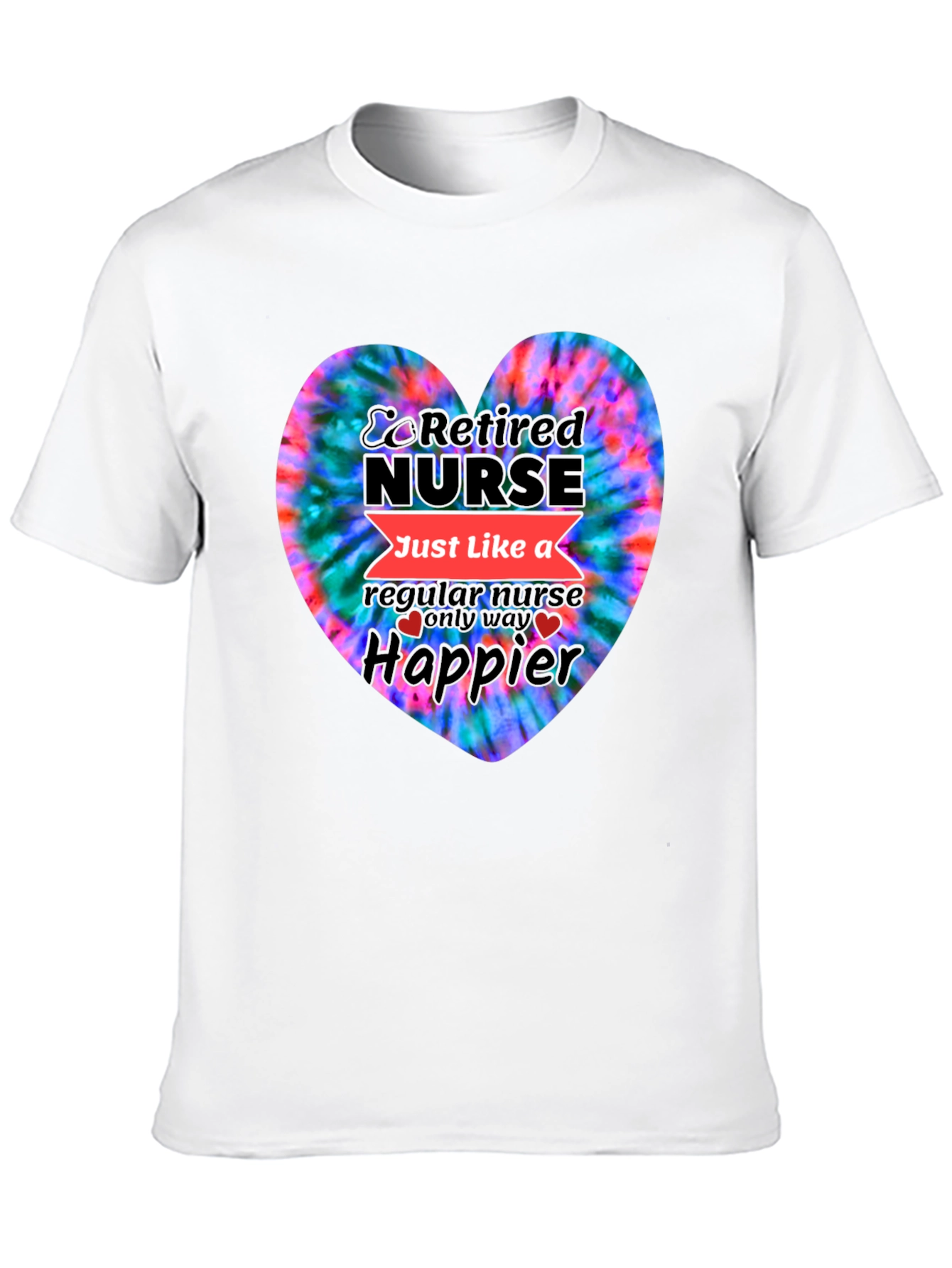 Retired Nurse Tie-Dye Heart Graphic T-Shirt