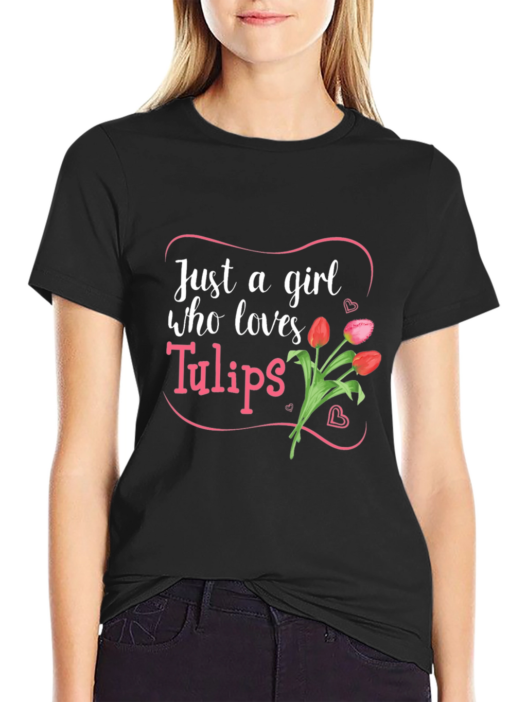 Just a Girl Who Loves Tulips Black T-Shirt