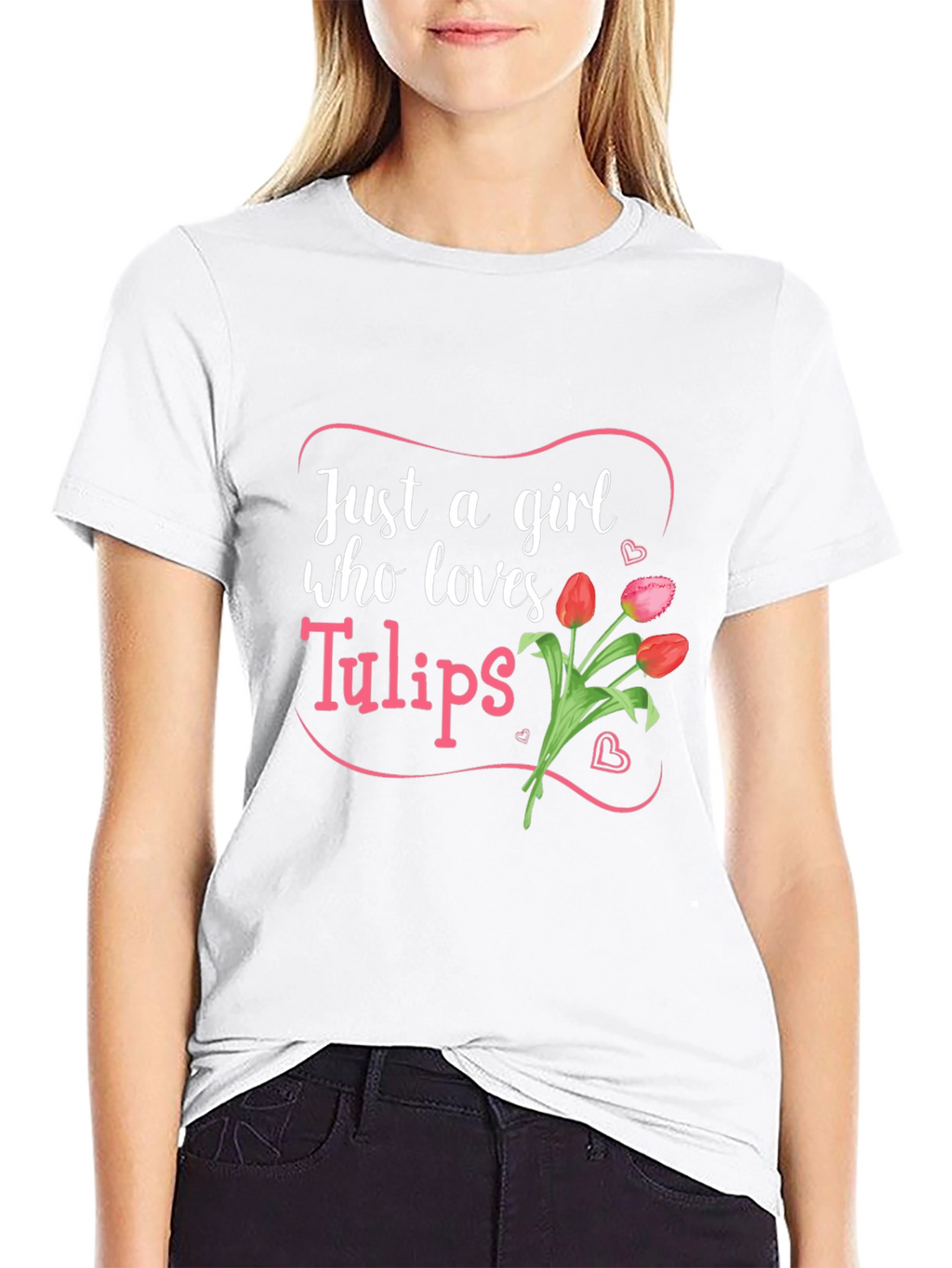 Just a Girl Who Loves Tulips Black T-Shirt