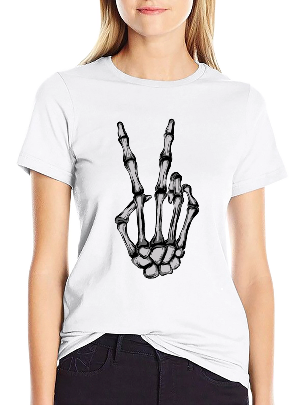 Skeleton Hand Peace Sign Graphic Tee
