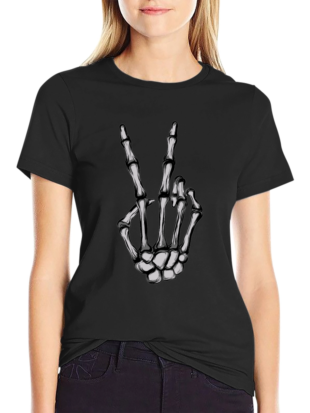 Skeleton Hand Peace Sign Graphic Tee