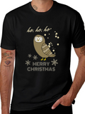 Owl Merry Christmas Graphic T-Shirt - Holiday Tee