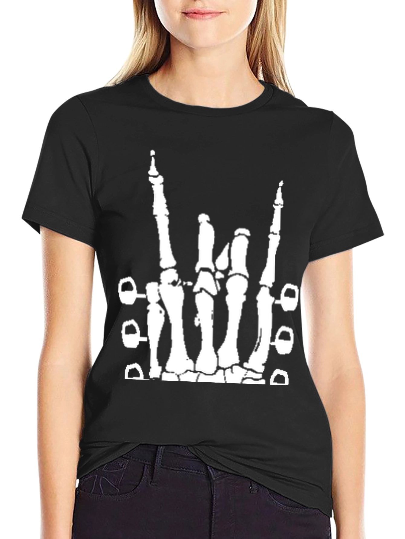 Rock On Skeleton Hand T-Shirt - Black