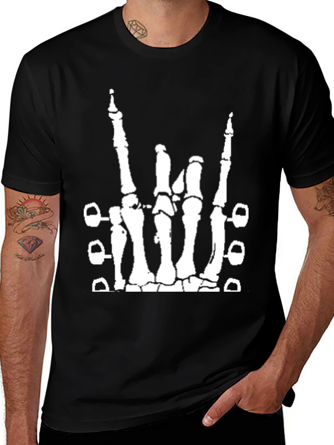 Rock On Skeleton Hand T-Shirt - Black