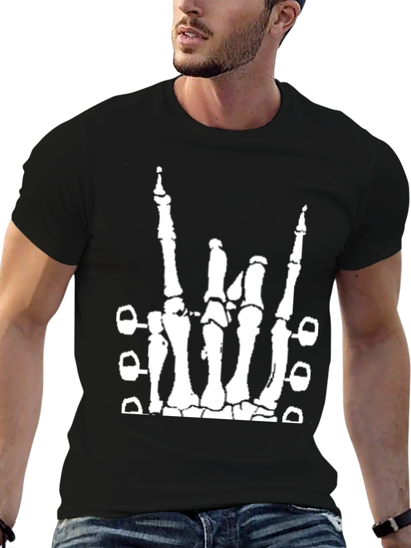 Rock On Skeleton Hand T-Shirt - Black