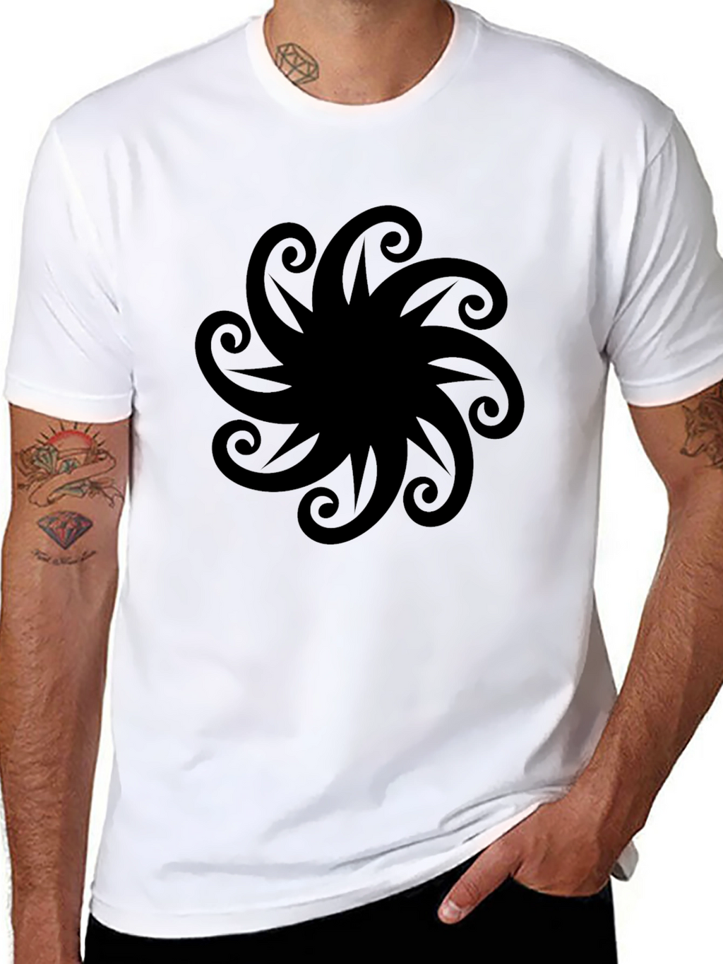 Black Graphic Tee - Swirl Design