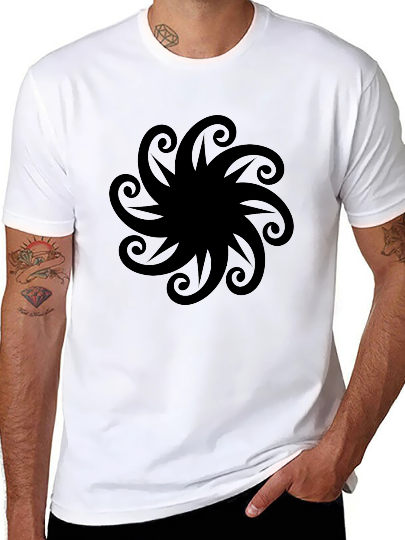 Black Graphic Tee - Swirl Design