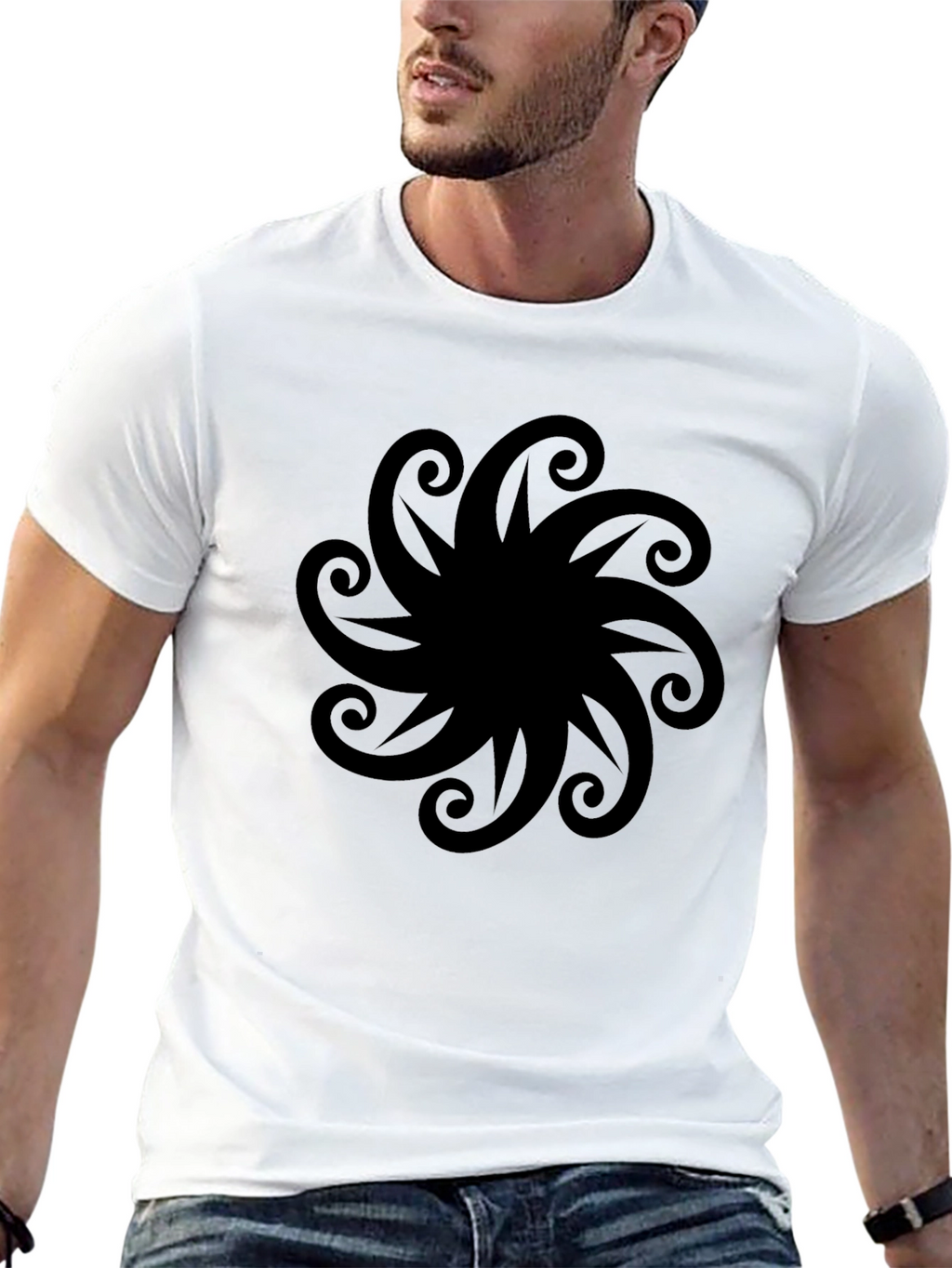 Black Graphic Tee - Swirl Design