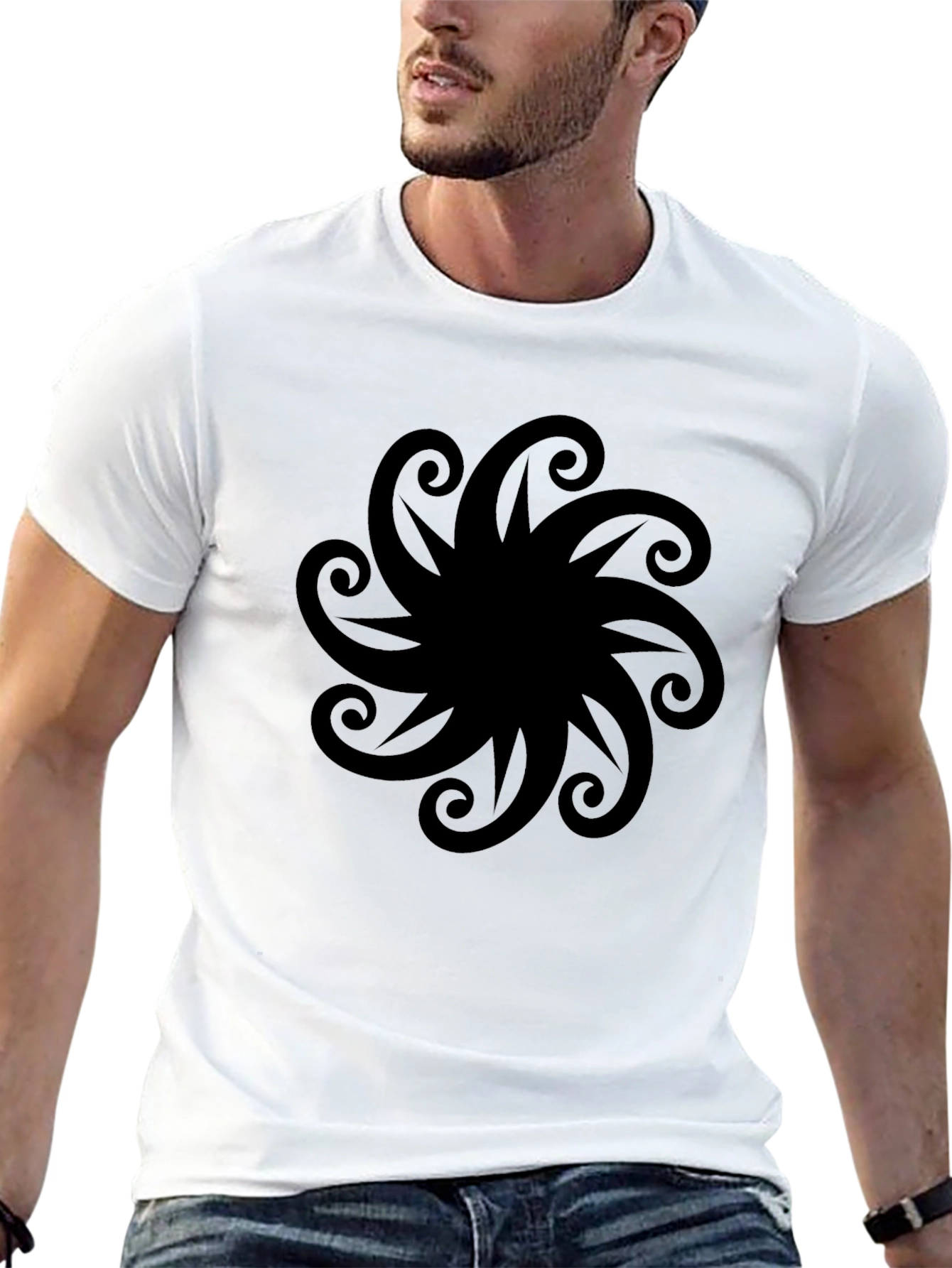 Black Graphic Tee - Swirl Design