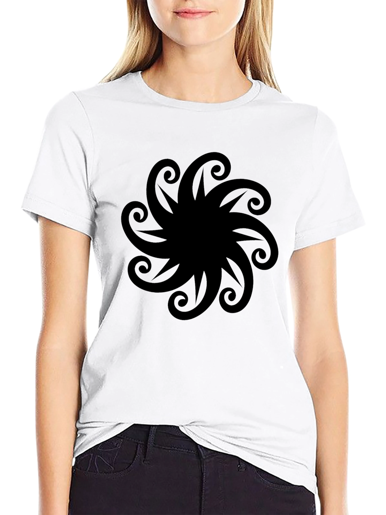 Black Graphic Tee - Swirl Design