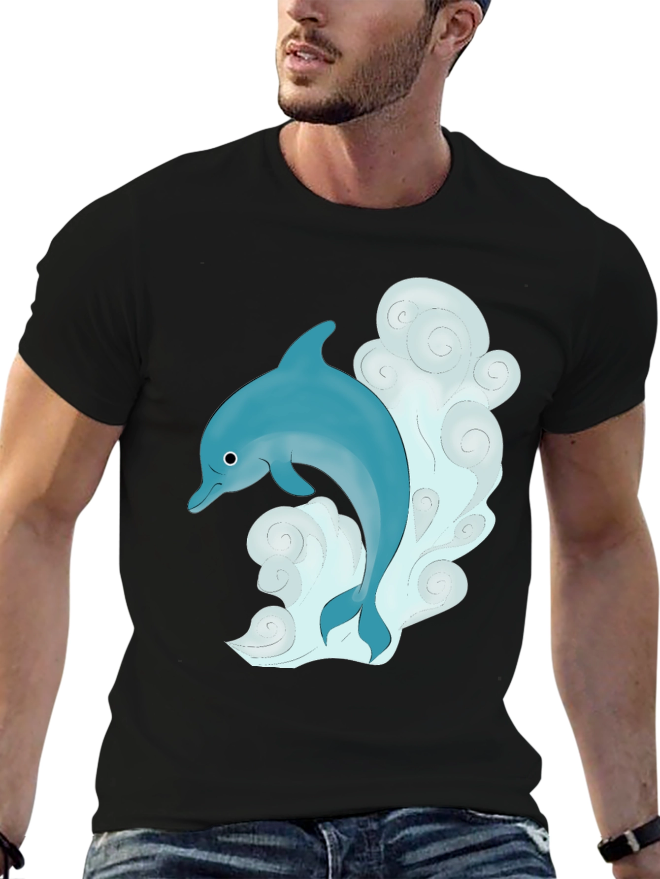 Dolphin Graphic T-Shirt - Black Cotton Tee
