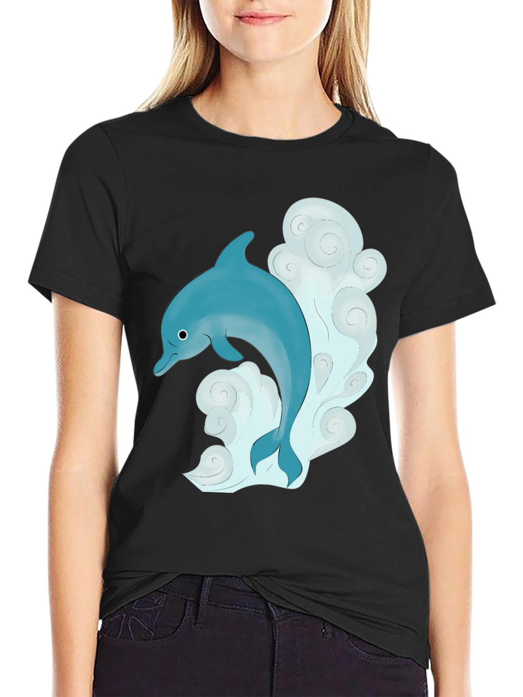 Dolphin Graphic T-Shirt - Black Cotton Tee