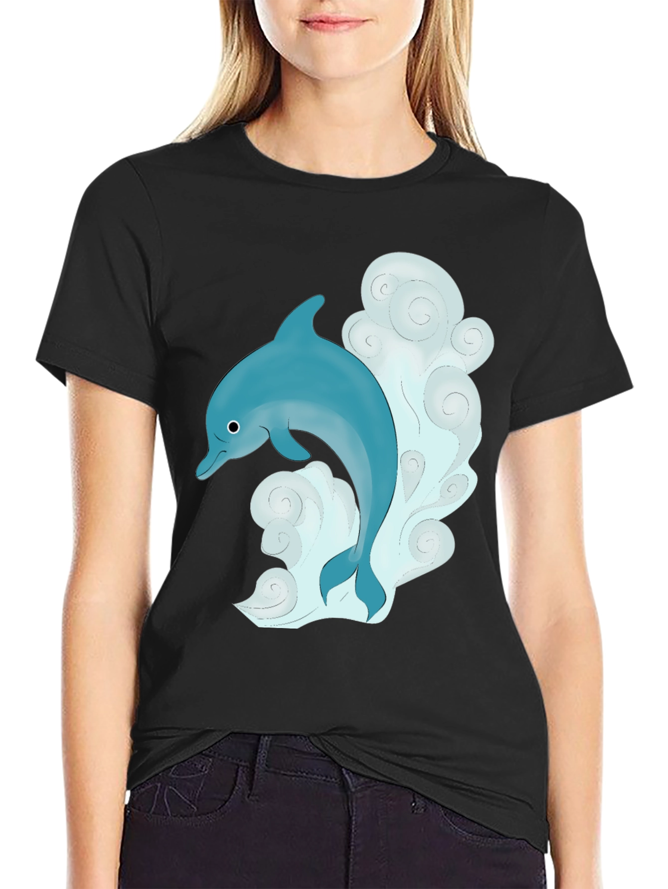 Dolphin Graphic T-Shirt - Black Cotton Tee