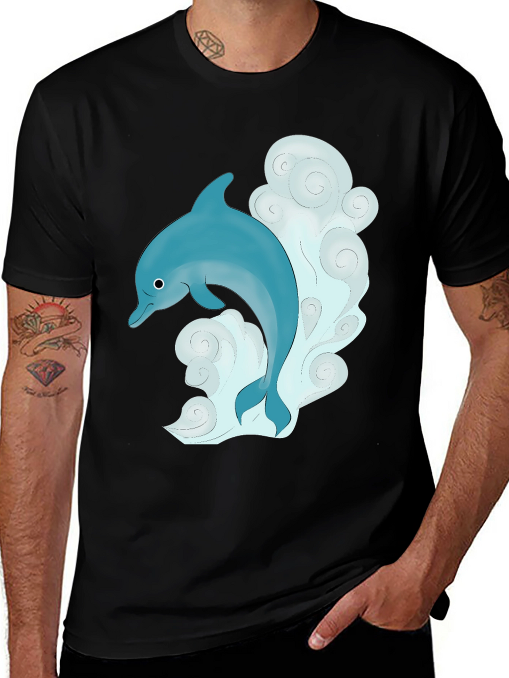 Dolphin Graphic T-Shirt - Black Cotton Tee
