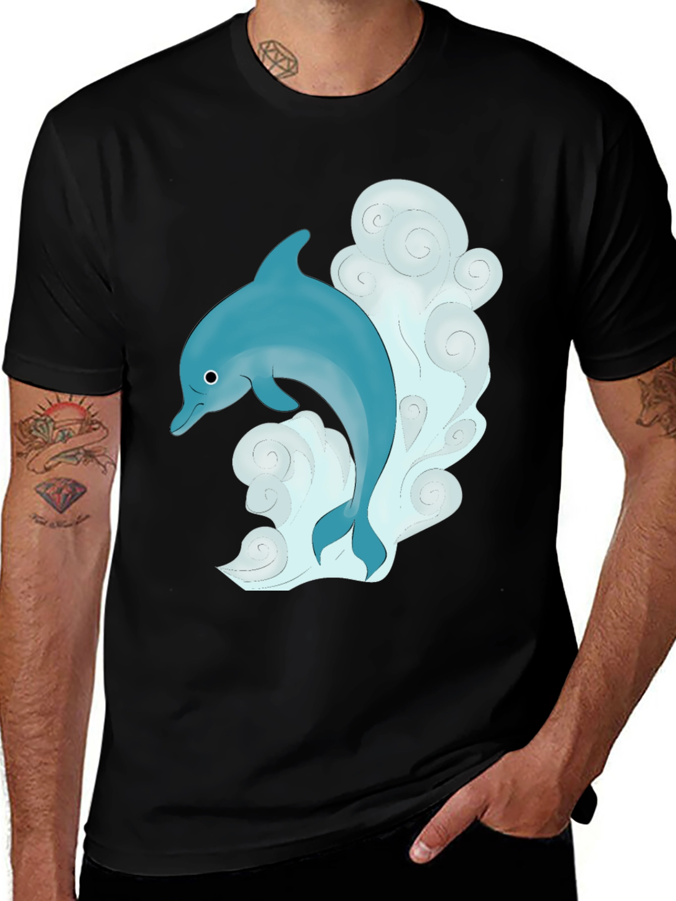 Dolphin Graphic T-Shirt - Black Cotton Tee