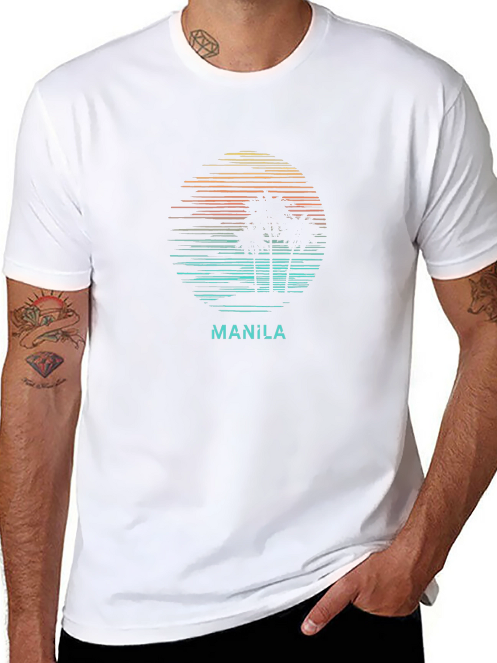 Manila Sunset T-Shirt - Tropical Palm Tree Design