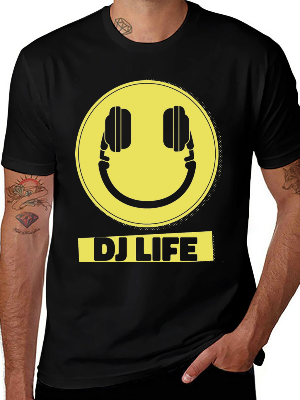 DJ Life Smiley Face Graphic Tee - Black