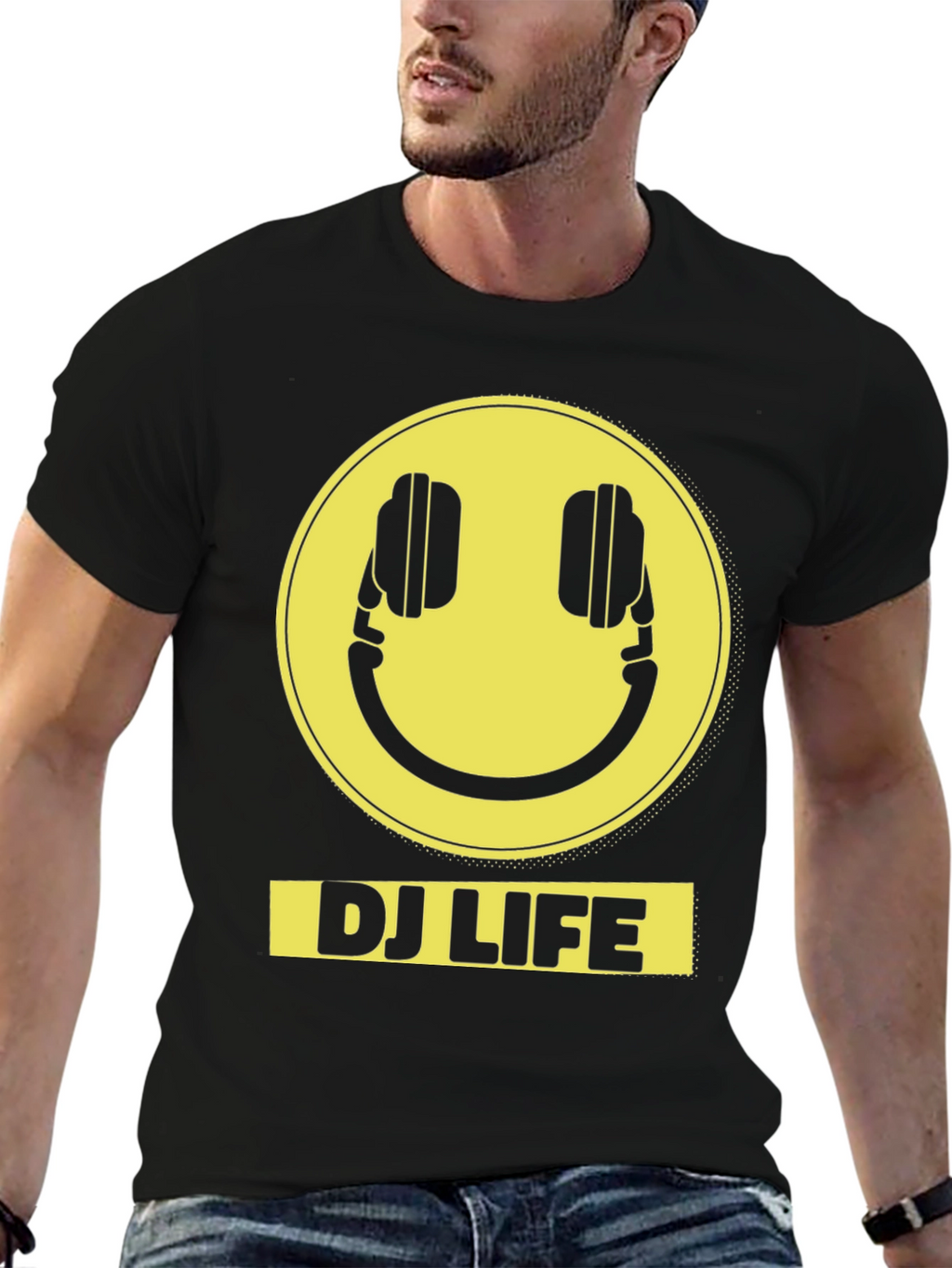 DJ Life Smiley Face Graphic Tee - Black