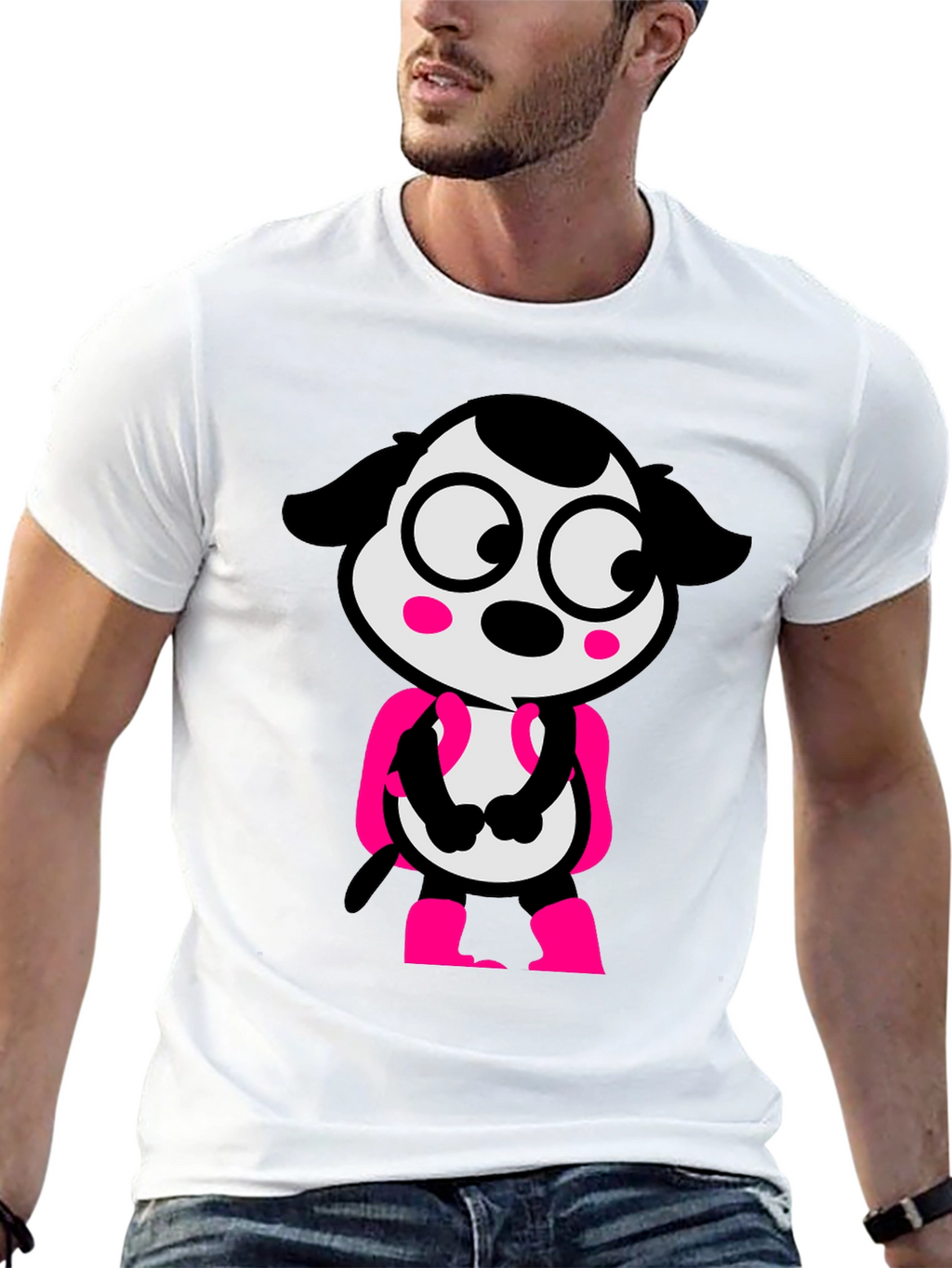 Cartoon Dog Graphic Tee - Black