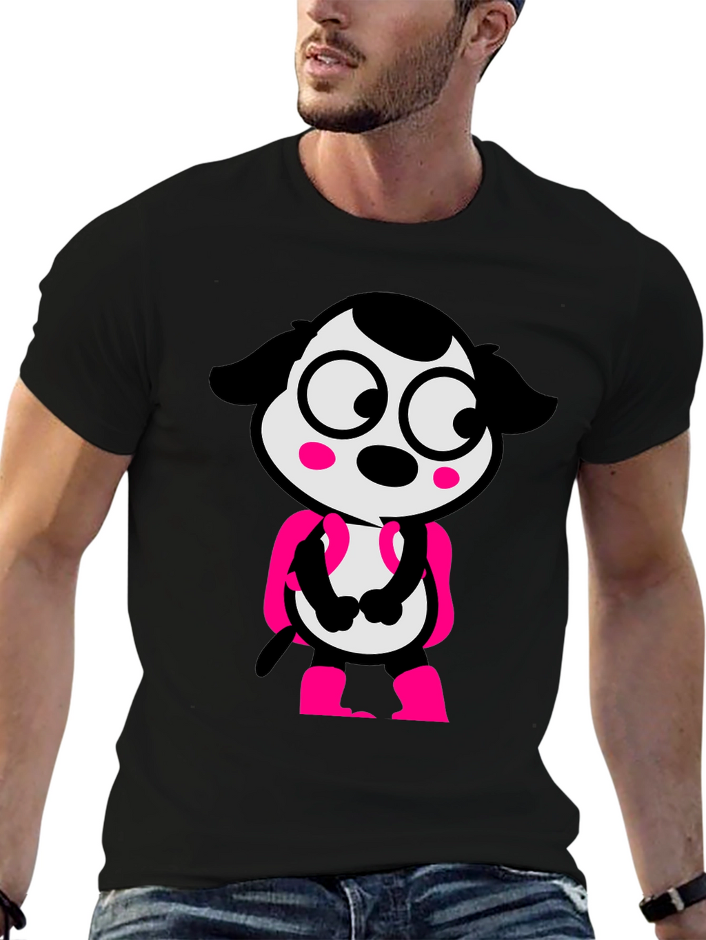 Cartoon Dog Graphic Tee - Black
