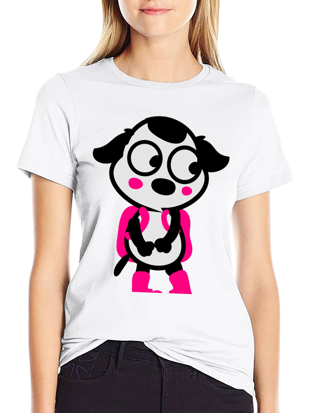 Cartoon Dog Graphic Tee - Black