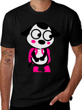 Cartoon Dog Graphic Tee - Black