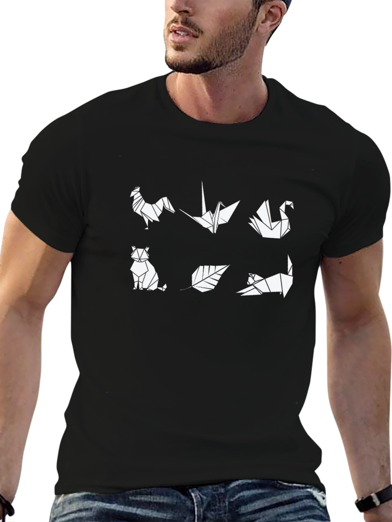 Origami Animal Print Black T-Shirt