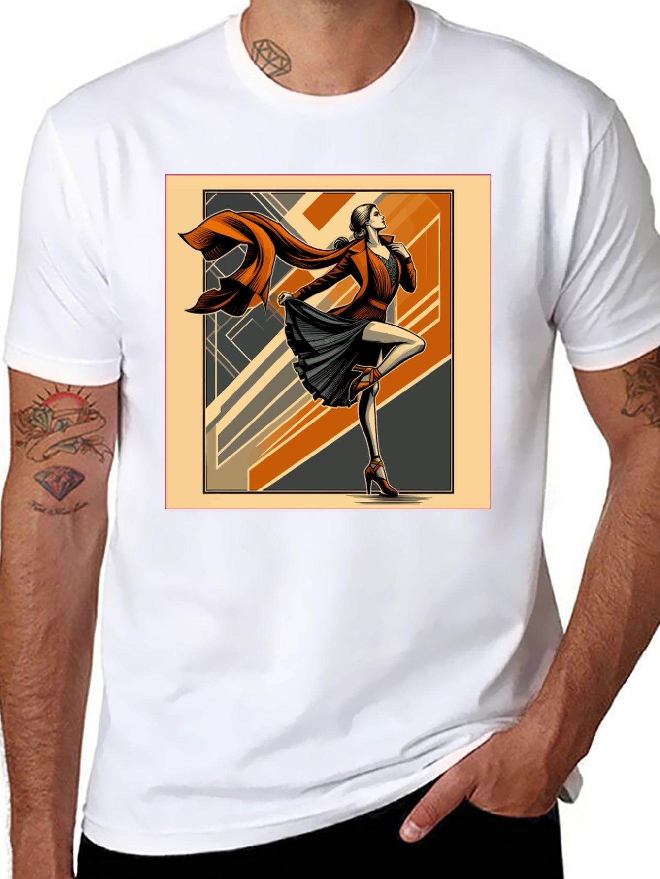 Art Deco Fashion Tee - Retro Style Black T-Shirt