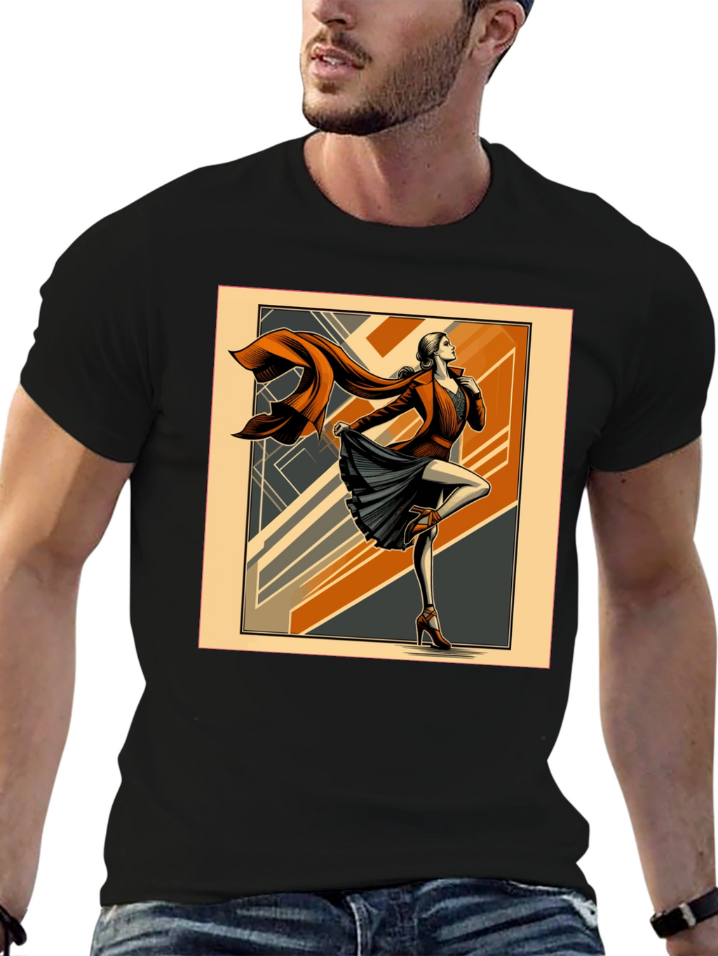 Art Deco Fashion Tee - Retro Style Black T-Shirt