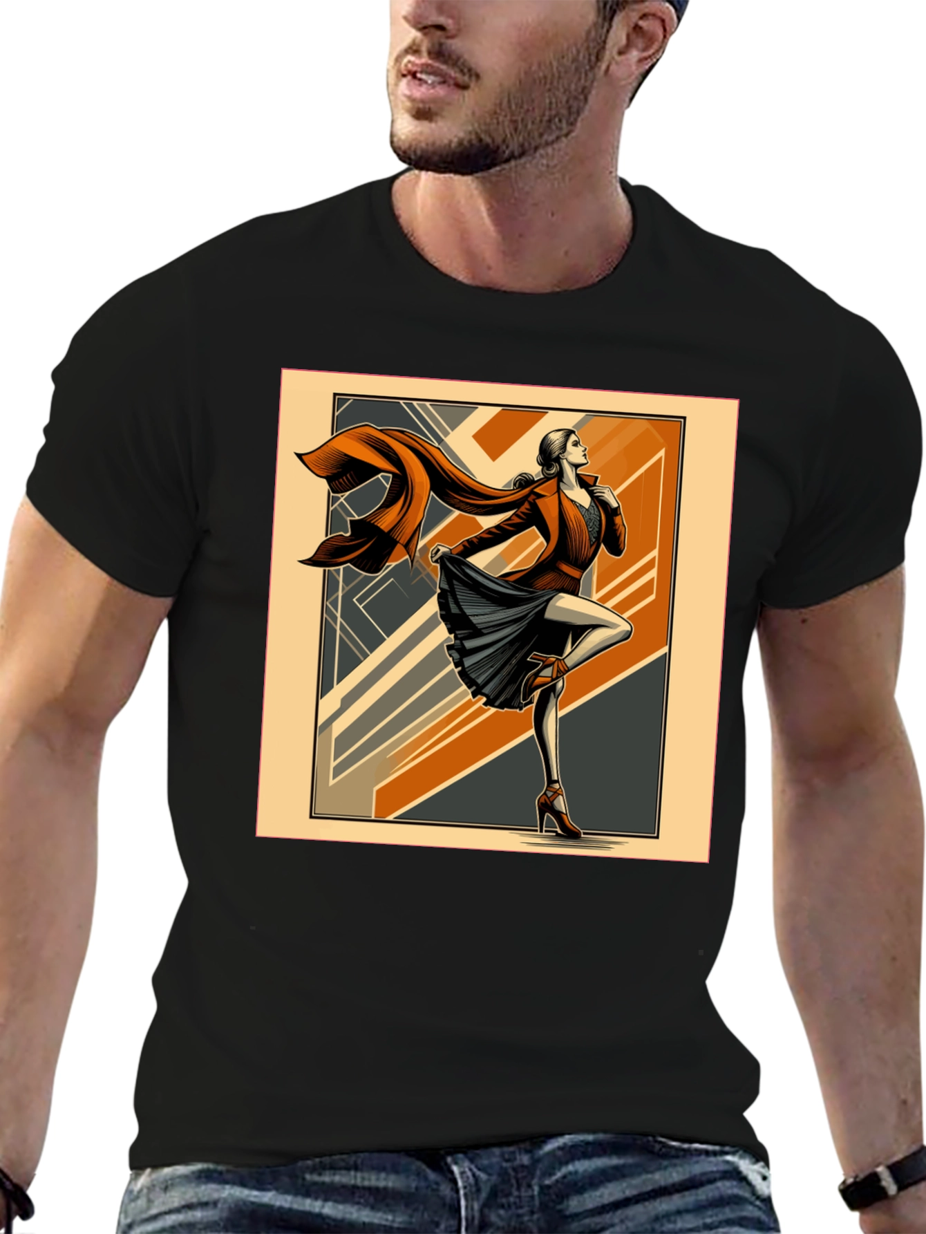 Art Deco Fashion Tee - Retro Style Black T-Shirt