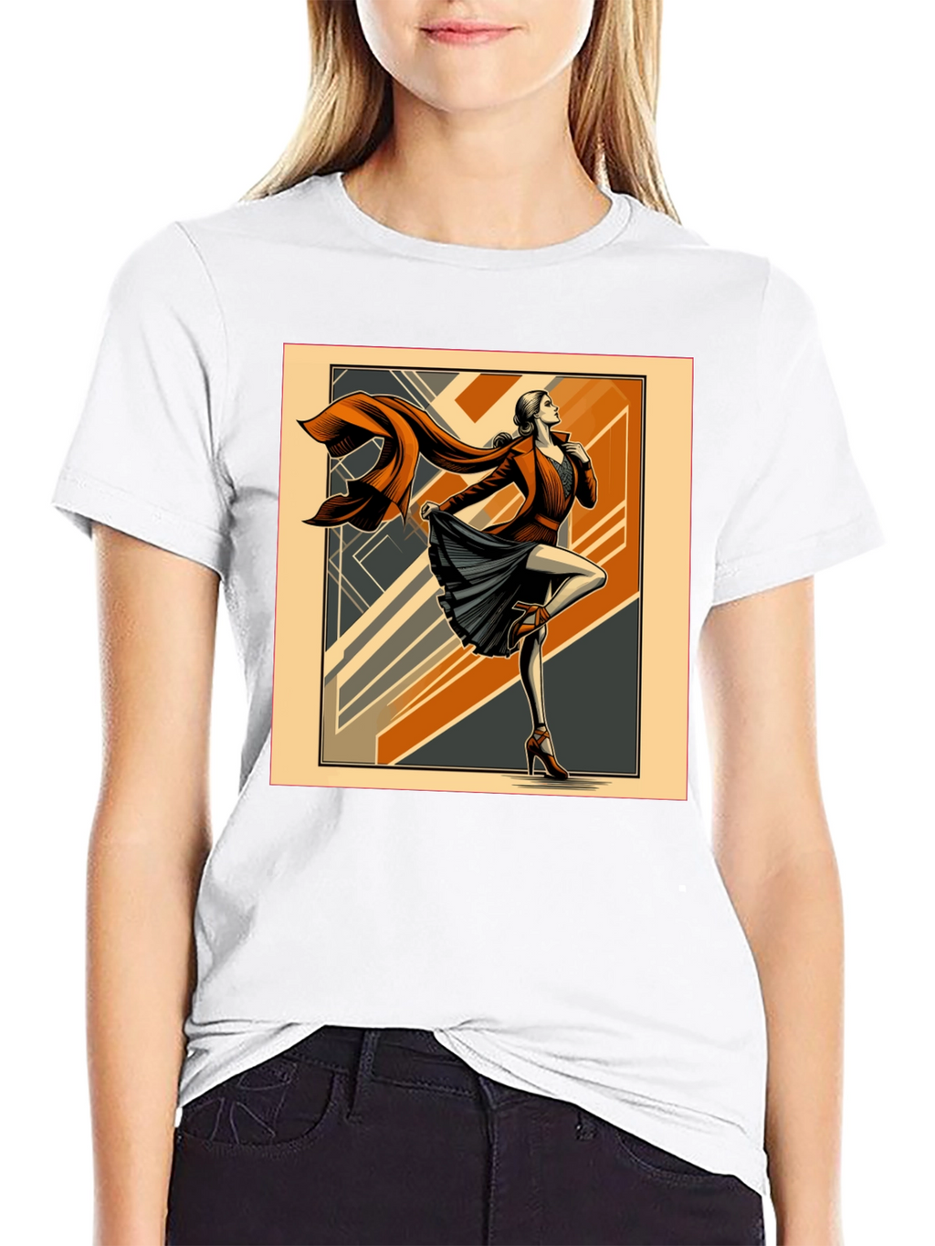 Art Deco Fashion Tee - Retro Style Black T-Shirt
