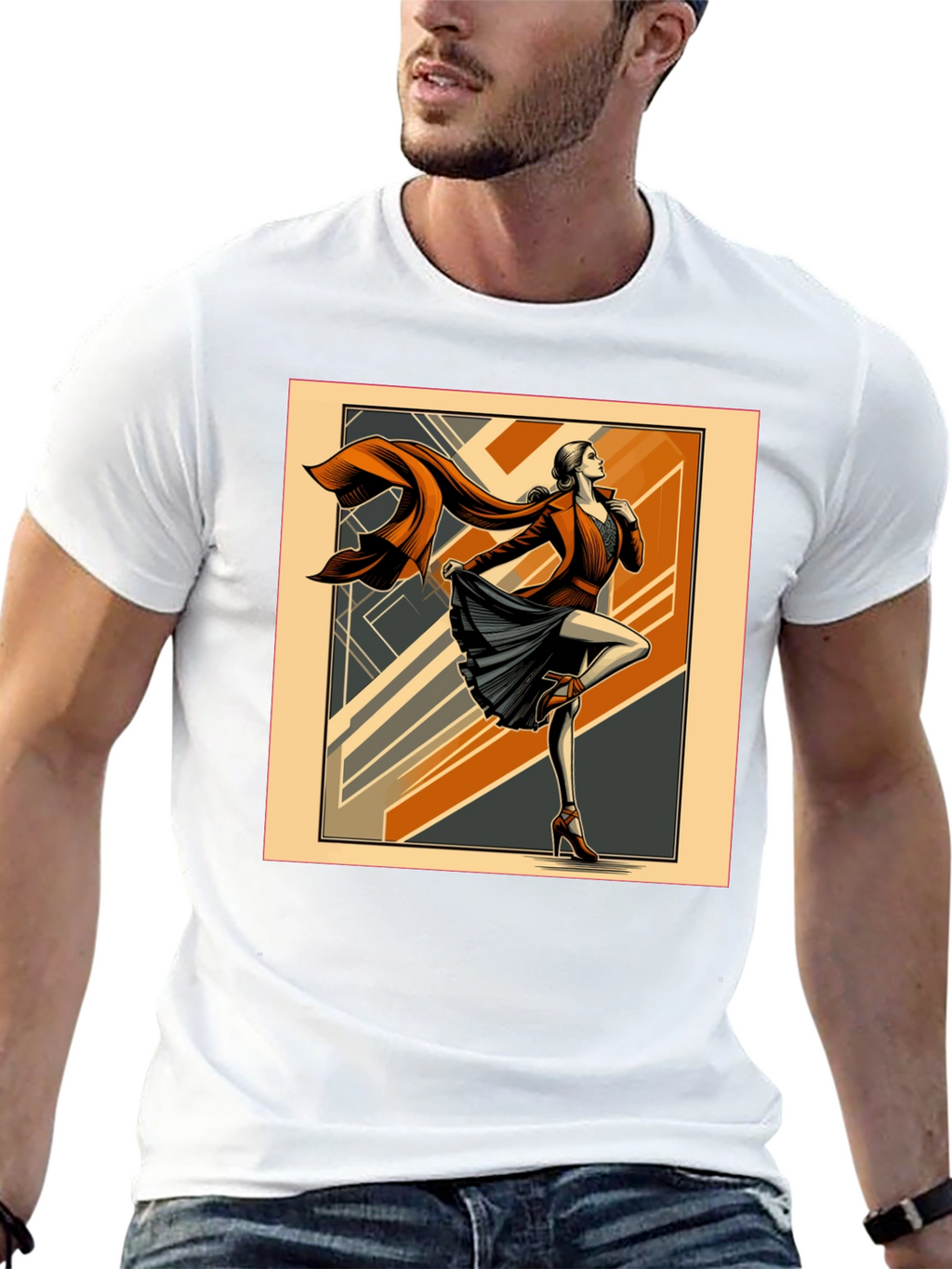Art Deco Fashion Tee - Retro Style Black T-Shirt