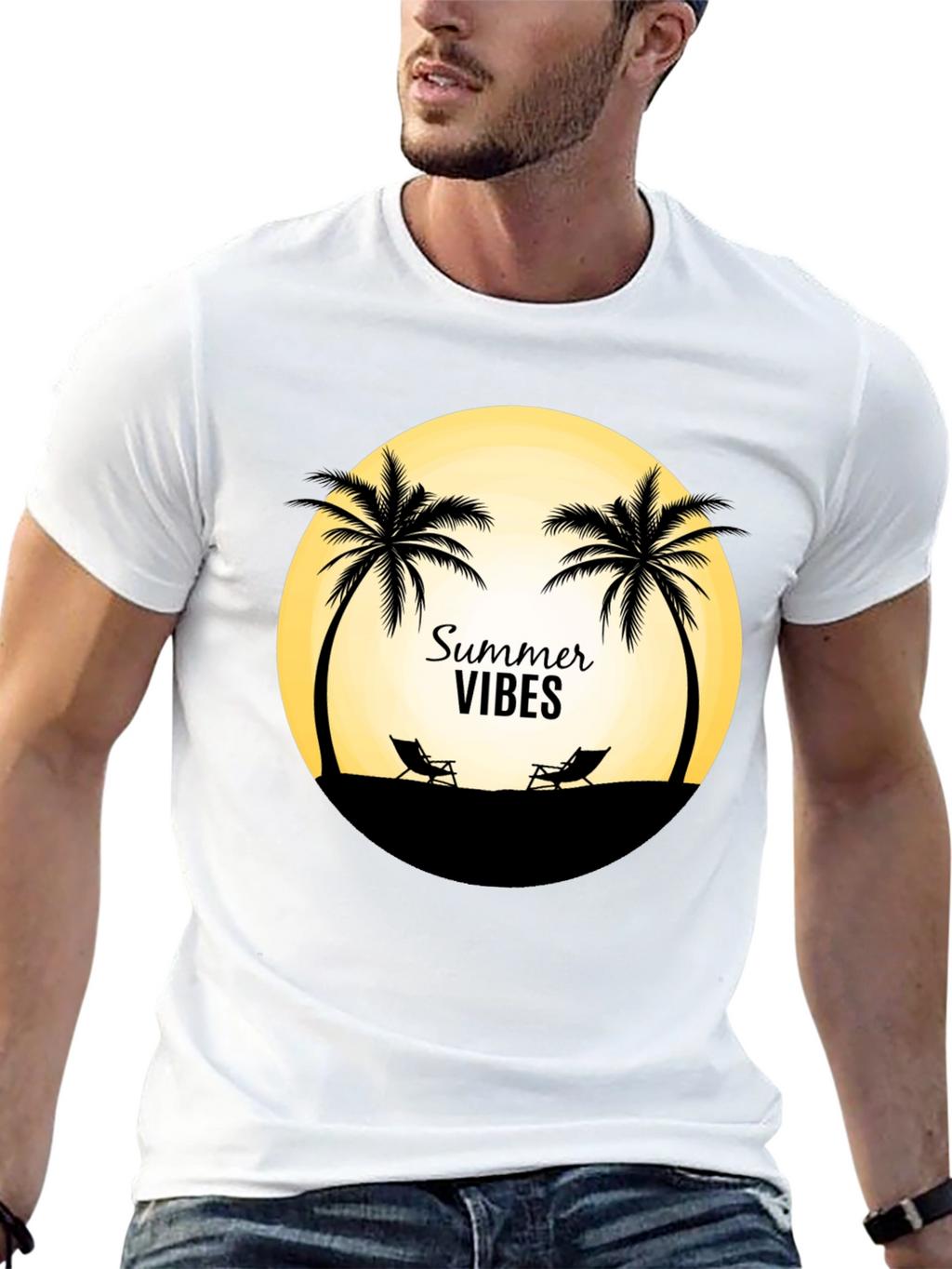 Summer Vibes T-Shirt - Beach Palm Tree Design