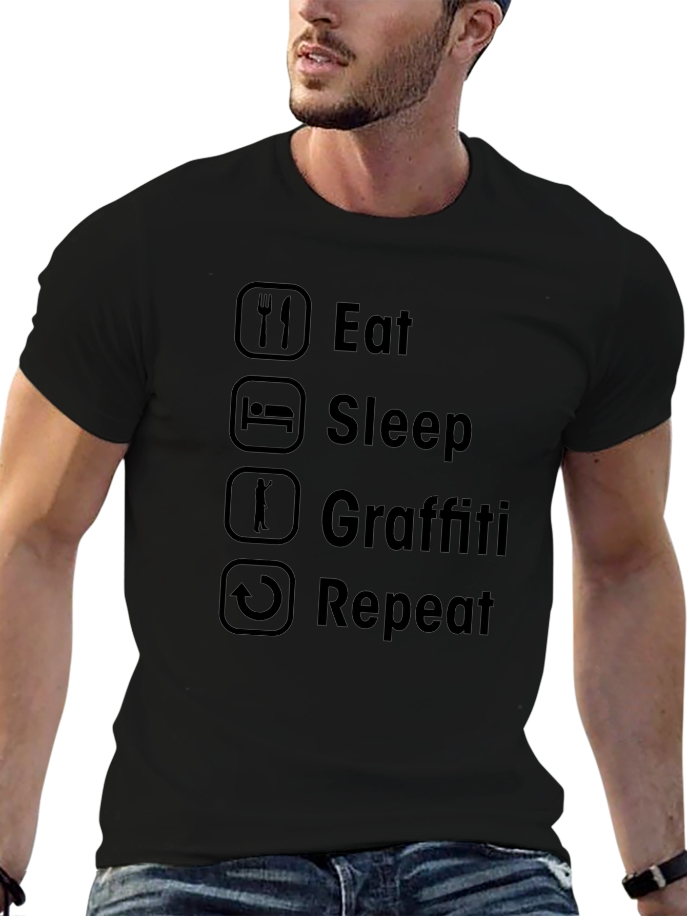 Eat Sleep Graffiti Repeat Black T-Shirt