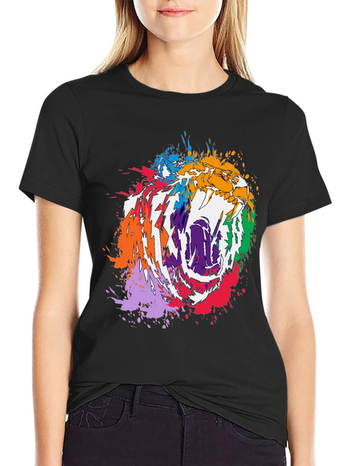 Abstract Colorful Tiger Graphic Print T-Shirt