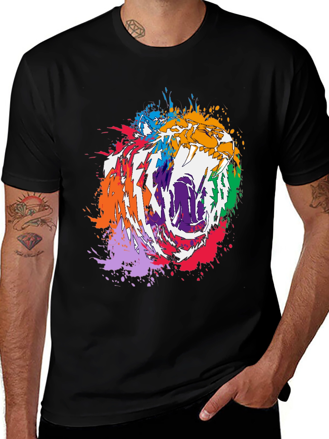 Abstract Colorful Tiger Graphic Print T-Shirt