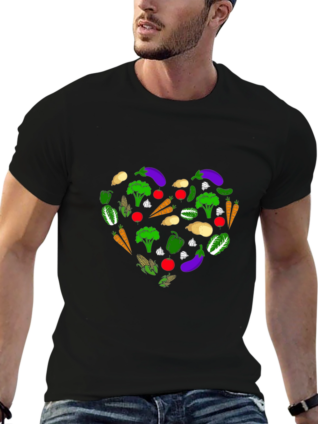 Vegetable Heart T-Shirt - Black Graphic Tee