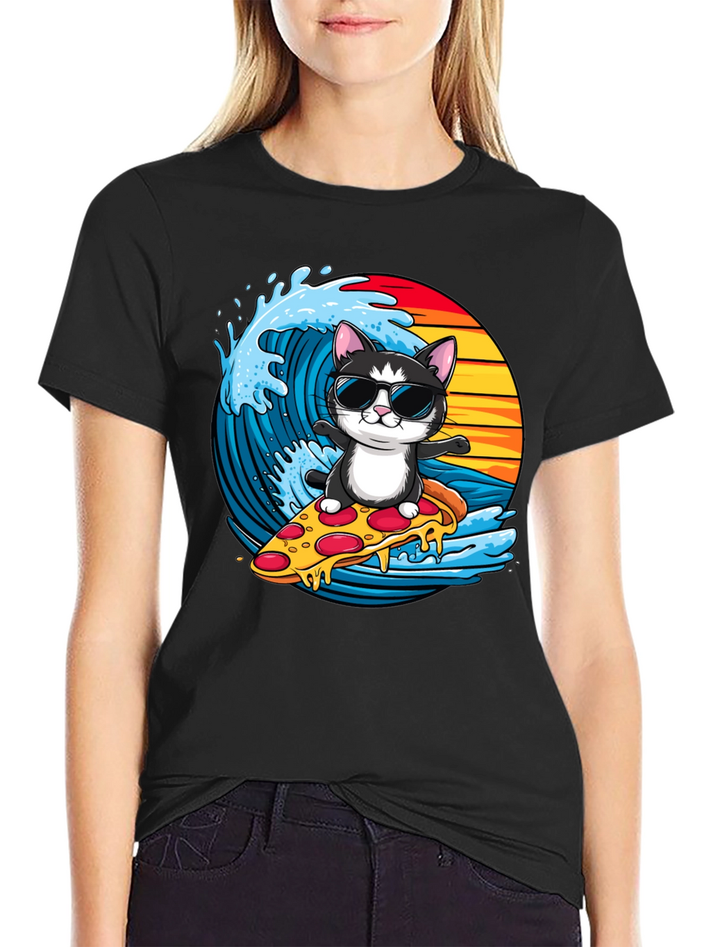 Cool Cat Pizza Surfer T-Shirt