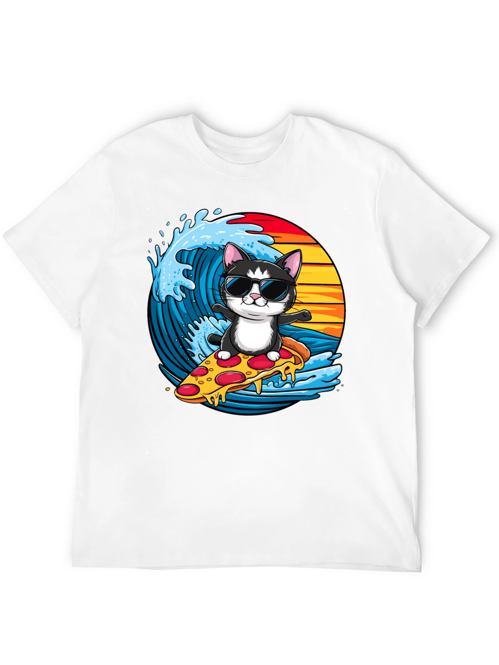 Cool Cat Pizza Surfer T-Shirt
