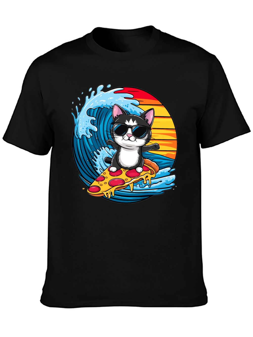 Cool Cat Pizza Surfer T-Shirt